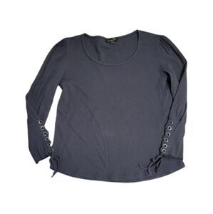Susanne Betro Women's shirt Size Large gray thermal with tie up sleeve detail